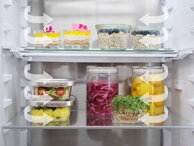 Different types of food are placed in a fridge freezer.