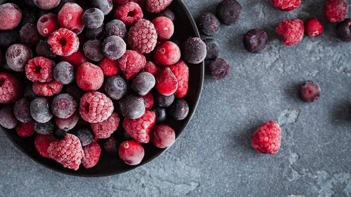 Frozen raspberries and blueberries
